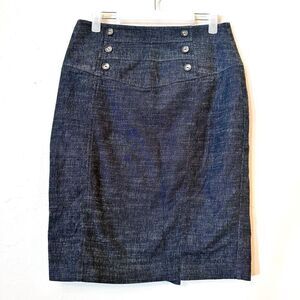 BCX Button Accent Back Zip High Waist Stretch Pencil Skirt Heather Denim Blue Sz